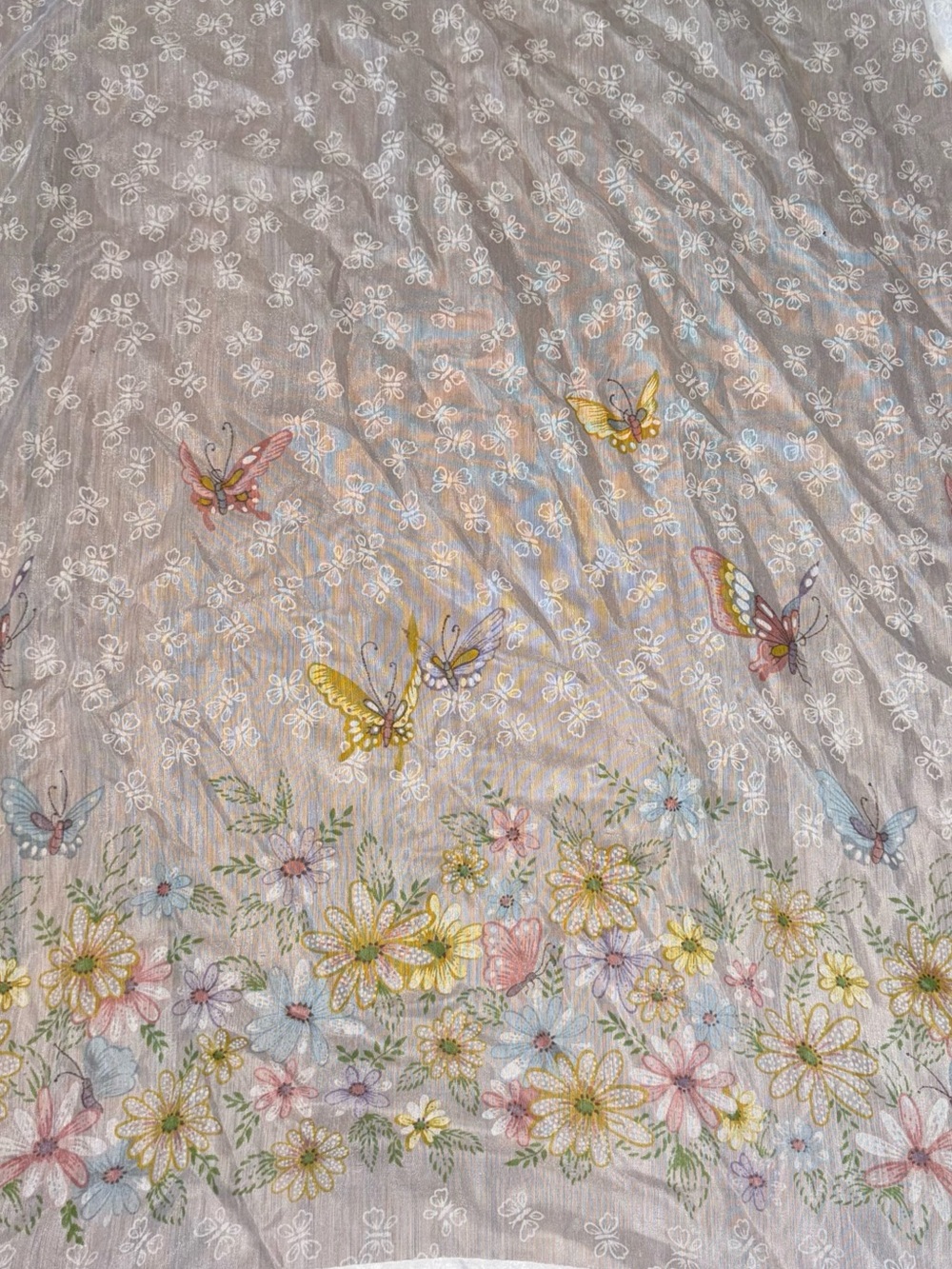 Set of Sheer Vintage Butterfly Flower Curtains